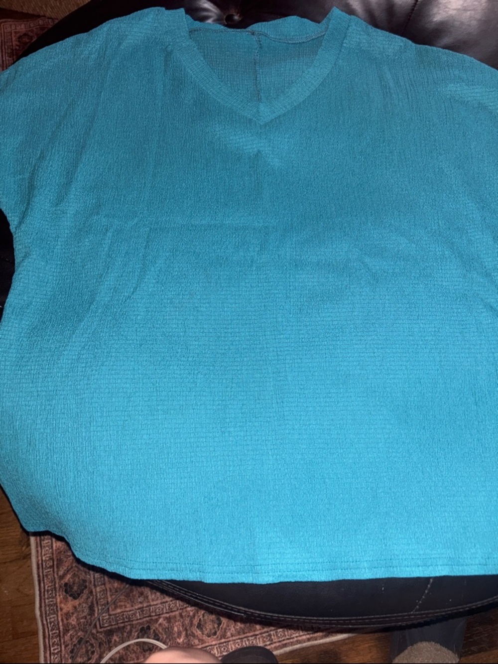 Lightweight V-Neck Short Sleeve Top - Turquoise